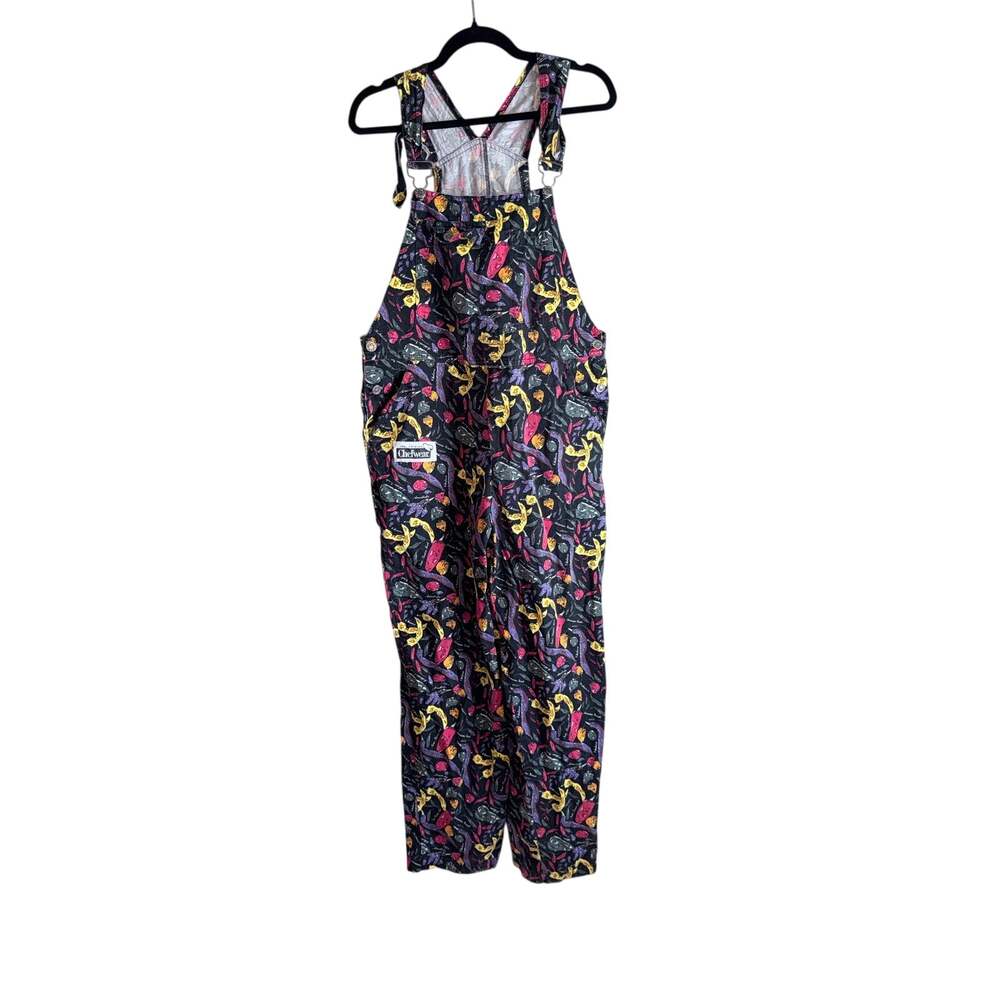 Vintage chefwear black overalls peppers vegetables medium USA made 100% cotton